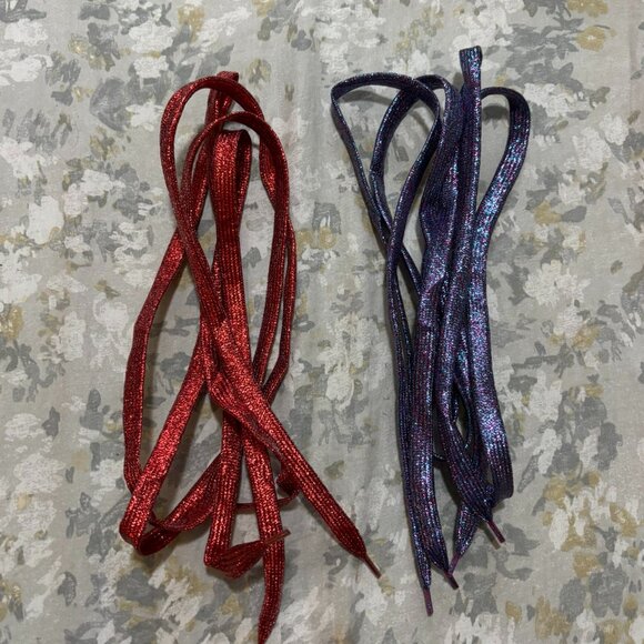 (2) Pairs Glitter Colored Red Purple Blue Sparkle 42 Inch Shoe Laces Flat - Picture 1 of 2